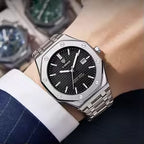 X-GEQCK Men's Watch Big Dial Silver Stainless Steel Strap Calendar Quartz Watches Waterproof Luminous Male Classic Wristwatches