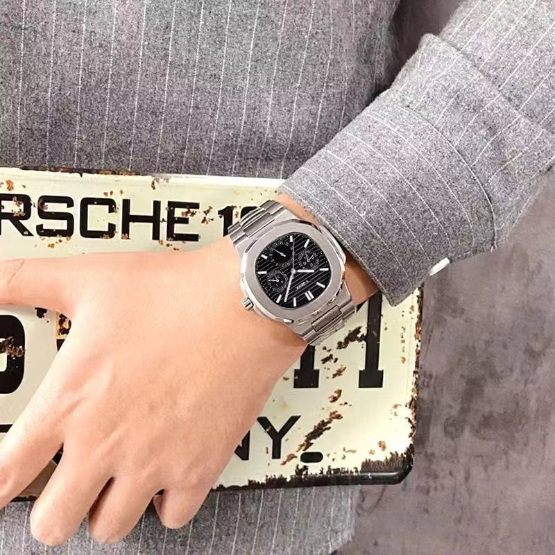 New Luxury Business Three Circle Stainless Steel Strap Night Light Calendar Waterproof Men's Date Quartz Watch