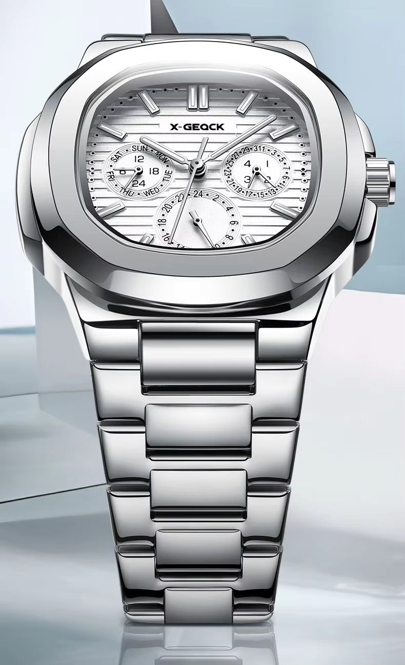 New Luxury Business Three Circle Stainless Steel Strap Night Light Calendar Waterproof Men's Date Quartz Watch
