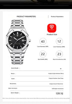 X-GEQCK Men's Watch Big Dial Silver Stainless Steel Strap Calendar Quartz Watches Waterproof Luminous Male Classic Wristwatches