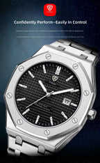 X-GEQCK Men's Watch Big Dial Silver Stainless Steel Strap Calendar Quartz Watches Waterproof Luminous Male Classic Wristwatches