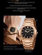 Fashionable Luxury Rose Gold square Men's Quartz Watch Waterproof Luminous Calendar Dating Men's Stainless Steel Strap