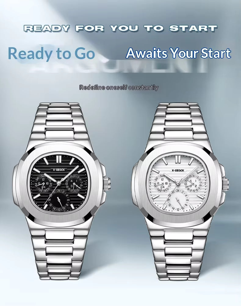New Luxury Business Three Circle Stainless Steel Strap Night Light Calendar Waterproof Men's Date Quartz Watch