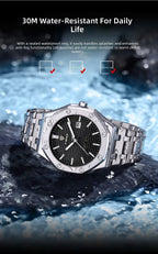 X-GEQCK Men's Watch Big Dial Silver Stainless Steel Strap Calendar Quartz Watches Waterproof Luminous Male Classic Wristwatches