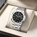 X-GEQCK Men's Watch Big Dial Silver Stainless Steel Strap Calendar Quartz Watches Waterproof Luminous Male Classic Wristwatches