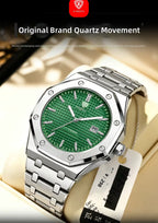 X-GEQCK Men's Watch Big Dial Silver Stainless Steel Strap Calendar Quartz Watches Waterproof Luminous Male Classic Wristwatches