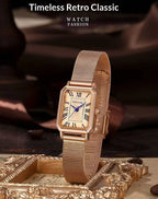 Classic Rectangular Roman Numerals Fashionable Women's Watch Rose Gold Life Waterproof Quartz Watch
