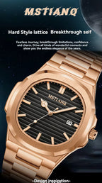 Fashionable Luxury Rose Gold square Men's Quartz Watch Waterproof Luminous Calendar Dating Men's Stainless Steel Strap